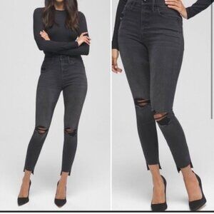 Good American Black Distressed Step Hem High Rise Skinny Jeans Womens Size 6